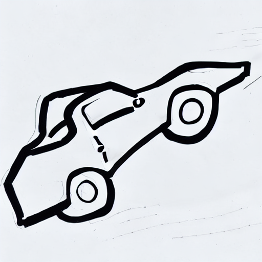 AI image generated of A black and white drawing of a car.