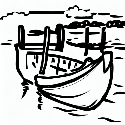 AI image generated of A black and white drawing of a boat.