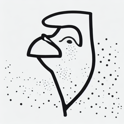 AI image generated of A black drawing of a bird with a hat on.