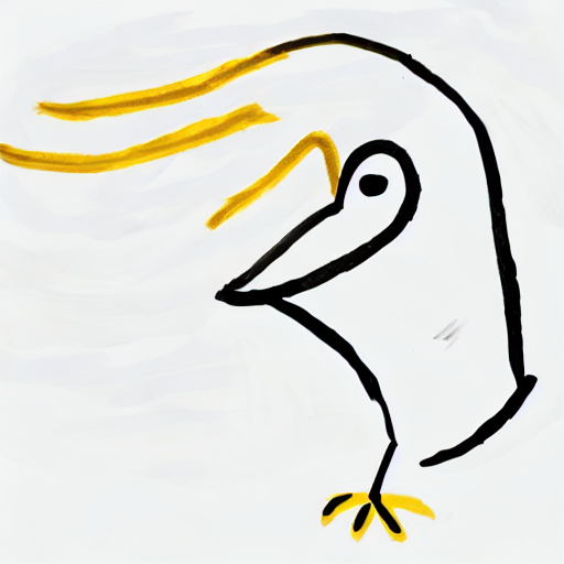 AI image generated of A drawing of a bird with a yellow wing and a black body.