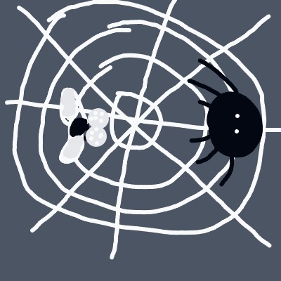 On%20a%20gray%20backdrop%2C%20a%20tangled%20white%20spiral%20web%20fills%20the%20scene%20with%20a%20large%20black%20spider%20on%20the%20right%20and%20a%20pale%20cluster%20of%20shapes%20on%20the%20left.