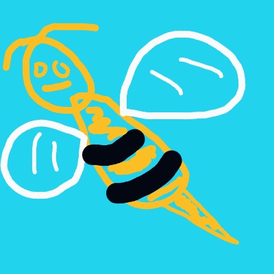 A%20cheerful%20orange%20insect%20with%20two%20black%20stripes%20and%20large%20white%20wings%2C%20smiling%20as%20it%20flies%20across%20a%20bright%20blue%20background.